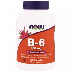 Витамин В6, Vitamin B-6, Now Foods, 100 мг, 250 капсул