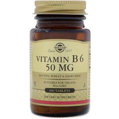 Вітамін В6, Vitamin B6, Solgar, 50 мг, 100 таблеток