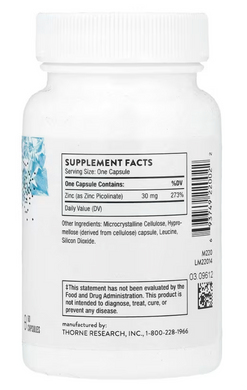 Цинк піколінат, Zinc Picolinate, Thorne, 30 мг, 60 капсул