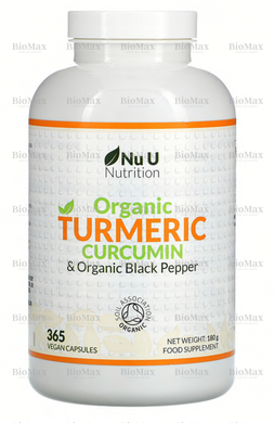 Куркумин с черным перцем, Curcumin & Organic Black Pepper, Nu U Nutrition, 365 капсул