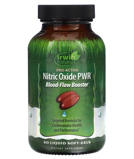 Судинний Підсилювач Оксид Азоту Плюс, Nitric Oxide PWR, Blood-Flow Booster, Irwin Naturals, 60 капсул