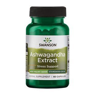 Ашваганда, Ashwagandha Extract, Swanson, стандартизований екстракт, 450 мг, 60 веганських капсул
