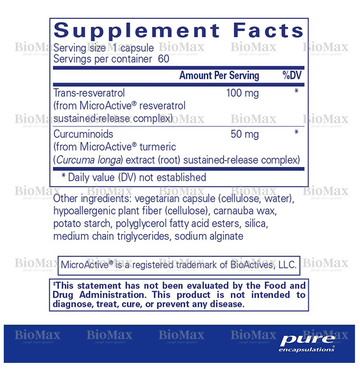 Ресвератрол і куркумін (ResCu-SR), Pure Encapsulations, 100 мг/50 мг 60 капсул