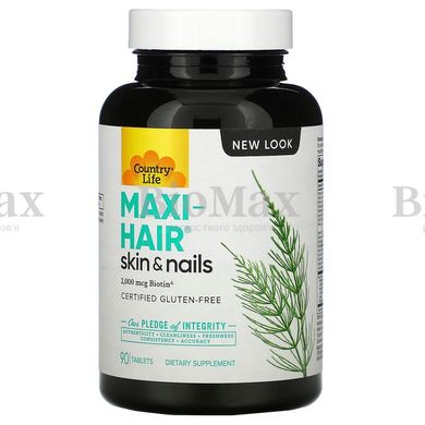 Витамины для волос, Maxi-Hair, Country Life, без глютена, 90 таблеток