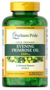 Олія вечірньої примули з ГЛК, Evening Primrose Oil, Puritan's Pride, 1300 мг, 120 гелевих капсул