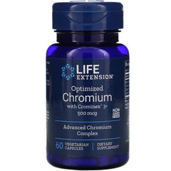 Хром, Optimized Chromium with Crominex 3+, Life Extension, 500 мкг, 60 капсул