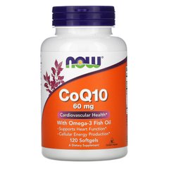 Коэнзим Q10 с рыбьим жиром, CoQ10, Now Foods, 60 мг, 120 капсул
