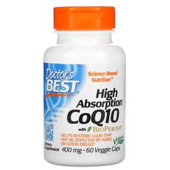 Коэнзим Q10 с высокой степенью поглощения с биоперином, High Absorbnion CoQ10 with Bioperine, Doctor's Best, 400 мг, 60 капсул
