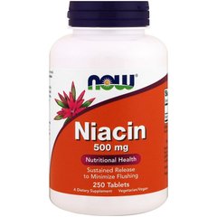 Ниацин, В3, Niacin, Now Foods, 500 мг, 250 таблеток