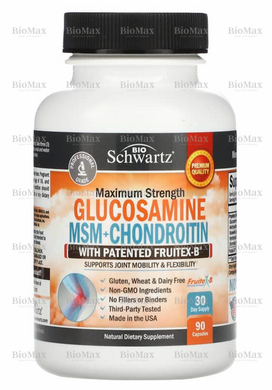 Глюкозамін + хондроїтин, МСМ для кісток, суглобів та хрящів, Fruitex-B, BioSchwartz, 90 капсул