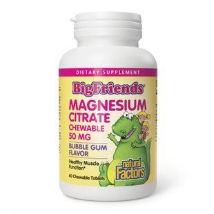 Магній цитрат для дітей, Big Friends Magnesium Citrate, Natural Factors, смак жувальної гумки, 50 мг, 60 жувальних таблеток