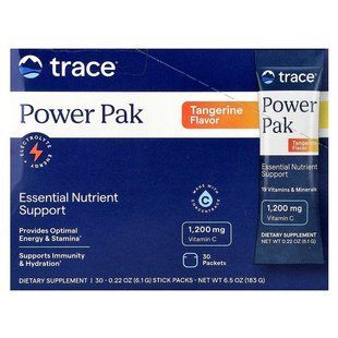 Електроліти зі смаком мандарину, Electrolyte Stamina Power Pak, Trace Minerals Research, 30 пакетиків-стиків, по 6,1 г кожен.
