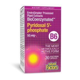 Вітамін B6 (піридоксаль-5'-фосфат), BioCoenzymated Pyridoxal 5'-Phosphate, Natural Factors, 50 мг, 30 вегетаріанських капсул