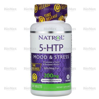 5-гидрокситриптофан, 5-HTP, медленное высвобождение, Natrol, 200 мг, 30 таблеток