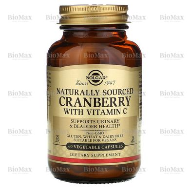 Клюква, с витамином C, Natural Cranberry With Vitamin C, Solgar, 60 вегетарианских капсул