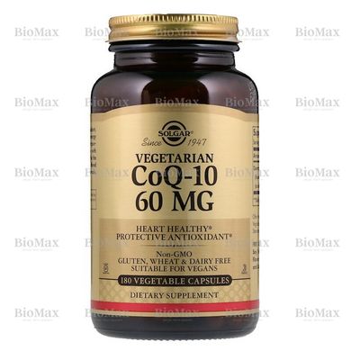 Вегетаріанский Коензим Q10, Coq-10, Solgar, 60 мг, 180 капсул