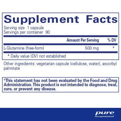 L-глютамін, l-Glutamine 500 mg, Pure Encapsulations, 90 капсул