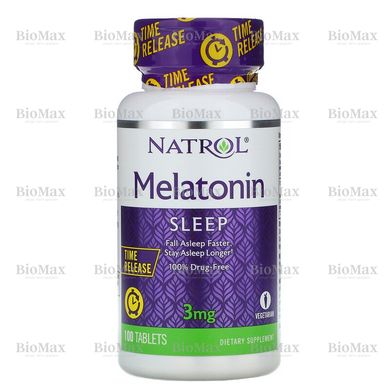 Мелатонін повільного вивільнення, Melatonin, Natrol, 3 мг, 100 таблеток