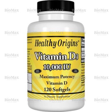 Витамин Д-3, Д3, Vitamin D-3, D3, Healthy Origins, 10 000 МЕ, 120 капсул