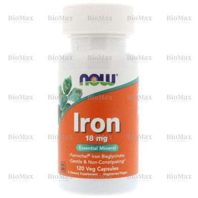 Железо, Iron, Now Foods, 18 мг, 120 капсул