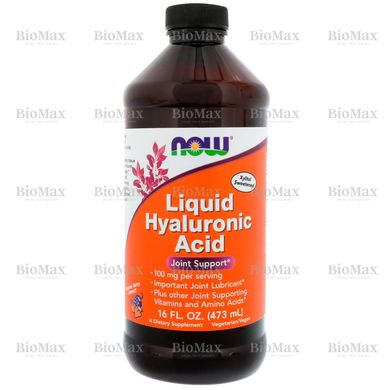 Жидкая гиалуроновая кислота, ягодный вкус, Liquid Hyaluronic Acid Plus Nutritional Supplement, Now Foods, 100 мг, 473 мл