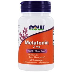 Мелатонин, Melatonin, Now Foods, 3 мг, 90 леденцов