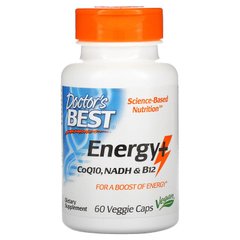 Енергія + Коензим Q10, Energy + CoQ10, NADH,B12, Doctor's Best, 1000 мкг/200 мг,60 вегетаріанських капсул