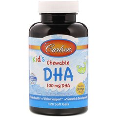 Рыбий жир для детей, Kids Chewable DHA, Carlson Labs, апельсин, 120 капсул