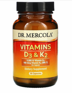 Вітаміни Д3 і К2, Vitamins D3 & K2, Dr. Mercola, 5,000 МО, 90 капсул
