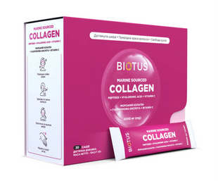 Морський колаген з гіалуроновою кислотою та вітаміном С, Marine Sourced Collagen Peptidеs, Biotus, 30 саше (154,5 г)