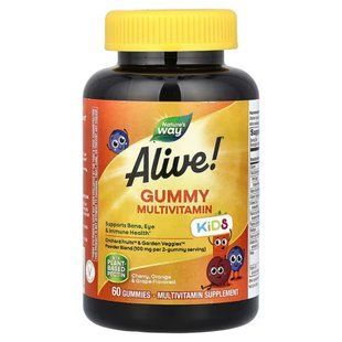 Мультивитамины для детей, Multi-Vitamin for Children, Nature's Way, Alive!, вишня, апельсин и виноград, 60 жевательных конфет