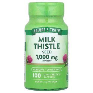 Розторопша, Milk Thistle Seed Extract, Nature's Truth, екстракт насіння, 1000 мг, 100 швидкодіючих капсул