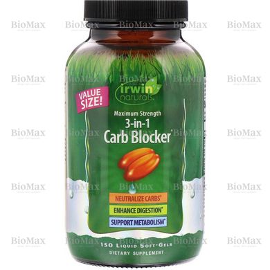 Блокатор углеводов 3-в-1, Carb Blocker, Irwin Naturals, 150 гелевых капсул