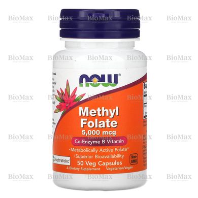 Метілфолат, Methyl Folate, Now Foods, 5000 мкг, 50 капсул
