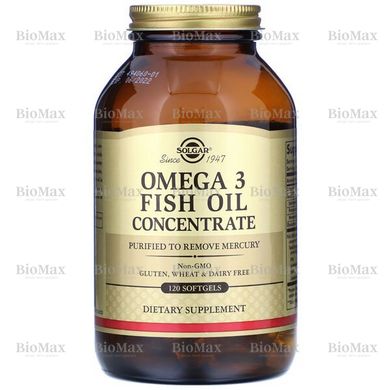 Риб'ячий жир, Омега 3, Omega 3 Fish Oil Concentrate, Solgar, 120 капсул