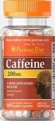Кофеин, Caffeine, 8-Hour Sustained Release, Puritan's Pride, 200 мг, 60 капсул