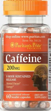 Кофеїн, Caffeine, 8-Hour Sustained Release, Puritan's Pride, 200 мг, 60 капсул