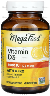 Витамин D3, 125 мкг (5000 МЕ), MegaFood, 120 капсул