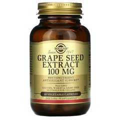 Экстракт виноградных косточек, Grape Seed, Solgar, 100 мг, 60 капсул
