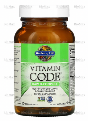 Сирі Вітаміни B-комплекс, Raw Raw B-Complex, Garden of Life, Vitamin Code, 60 капсул