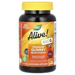 Мультивитамины для детей, вишня, виноград и апельсин, Alive! Multi-Vitamin, Nature's Way, 90 жевательных конфет