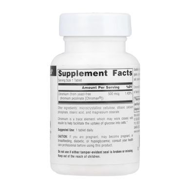 Хром ультра піколінат, Chromium Picolinate, Source Naturals, 500 мкг, 60 таблеток