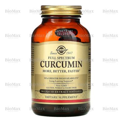Куркумин, Curcumin, Solgar, 40 мг, 90 м'яких таблеток