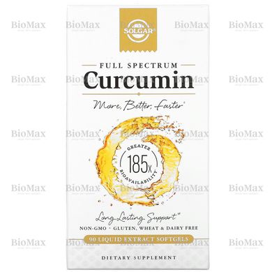 Куркумин, Curcumin, Solgar, 40 мг, 90 м'яких таблеток