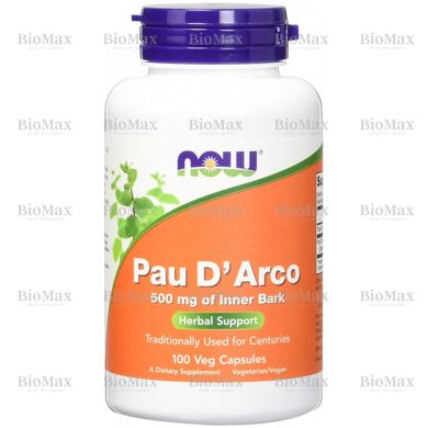 По д'арко, Кора муравьиного дерева, Pau D' Arco, Now Foods, 500 мг, 100 капсул