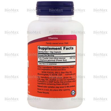 Антиоксидант Рутин, Rutin, Now Foods, 450 мг, 100 капсул