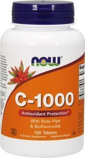 Вітамін С-1000, Vitamin C, Now Foods, з шипшиною та біофлавоноїдами, 100 таблеток