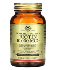 Біотин, Biotin, Solgar, висока ефективність, 10000 мкг, 120 капсул