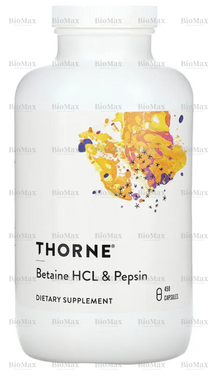 Бетаина гидрохлорид+пепсин, Betaine HCL & Pepsin, Thorne Research, 450 капсул