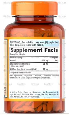 Вітамін С з біофлавоноїдами, Vitamin C, Rose Hips, Puritan's Pride, 500 мг, 250 таблеток